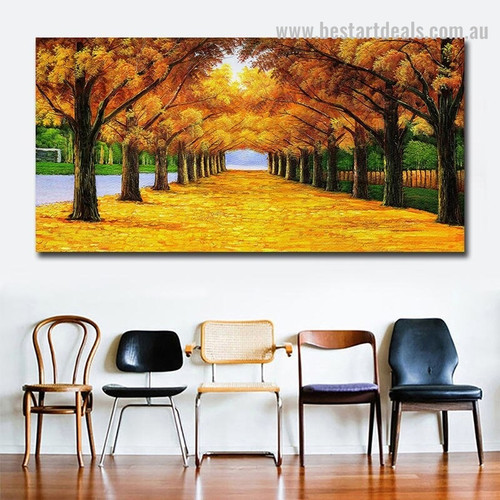 Golden Arbors Botanical Landscape Framed Portrayal Pic Canvas Print for Room Wall Drape
