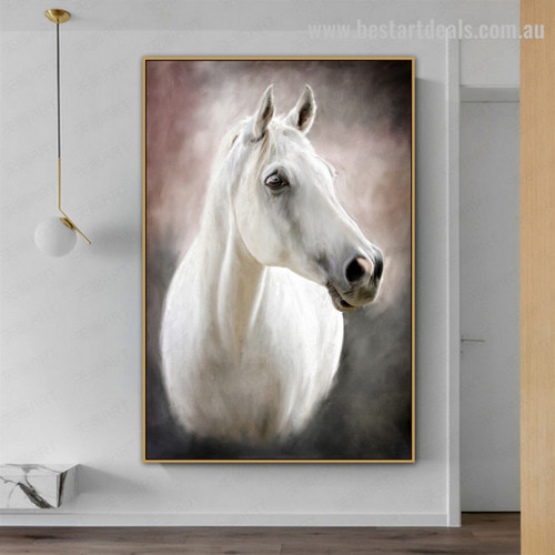 White Horse Face Animal Modern Framed Portrayal Pic Canvas Print for Room Wall Drape