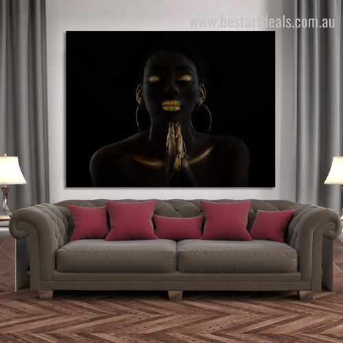 Praying Woman Figure Contemporary Framed Oil Painting Image Canvas Print for Room Wall Drape