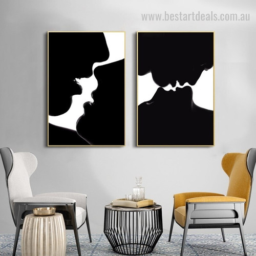 Young Couple Kiss Figure Modern Framed Artwork Image Canvas Print for Room Wall Outfit