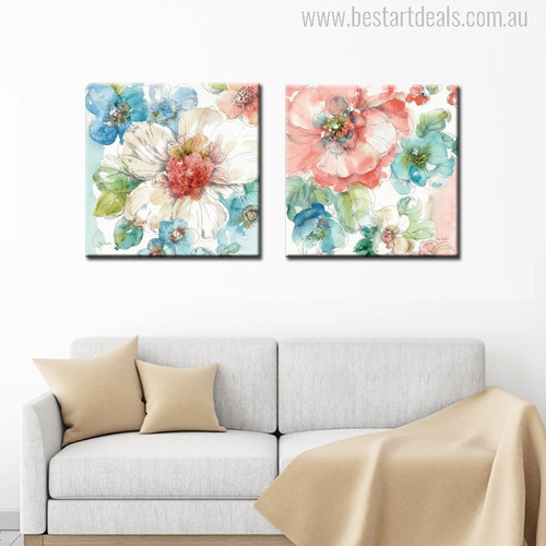 Abstract Watercolor Flowers Painting Print for Living Room Decor