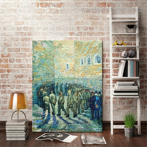 The Prisoners Round Vincent Willem Van Gogh Reproduction Framed Painting Image Canvas Print for Room Wall Adornment
