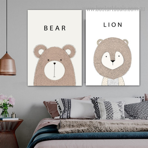 Bear Lion Animated Animal Modern Framed Painting Picture Canvas Print for Room Wall Getup