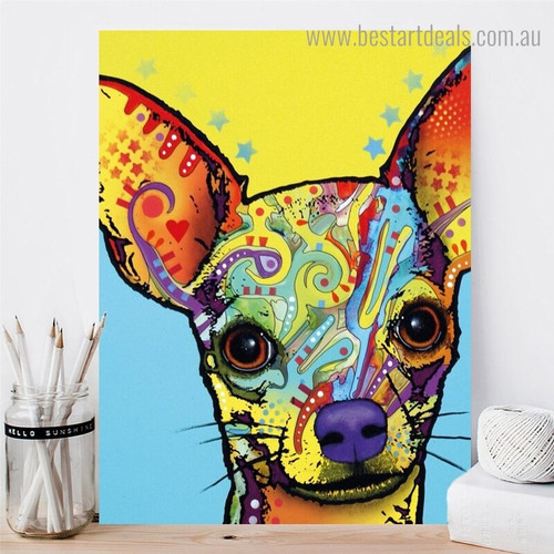 Chihuahua Dean Russo Animal Pop Framed Portraiture Portrait Canvas Print for Room Wall Drape