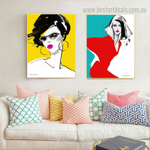 Fashion Girls Abstract Modern Framed Painting Portrait Canvas Print for Room Wall Getup