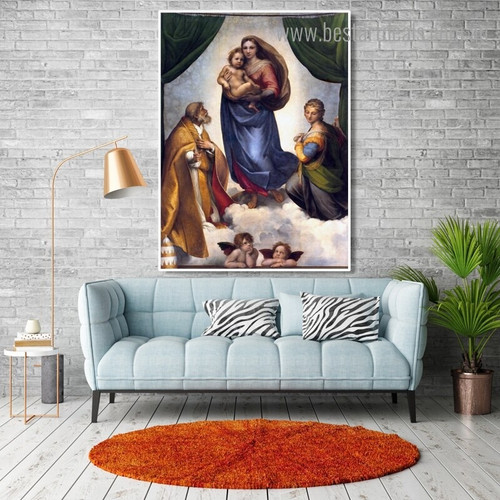 Sistine Madonna Raphael Religious Reproduction Framed Artwork Pic Canvas Print for Wall Decor