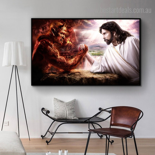 God and Demon Religious Framed Artwork Picture Canvas Print for Room Wall Garnish