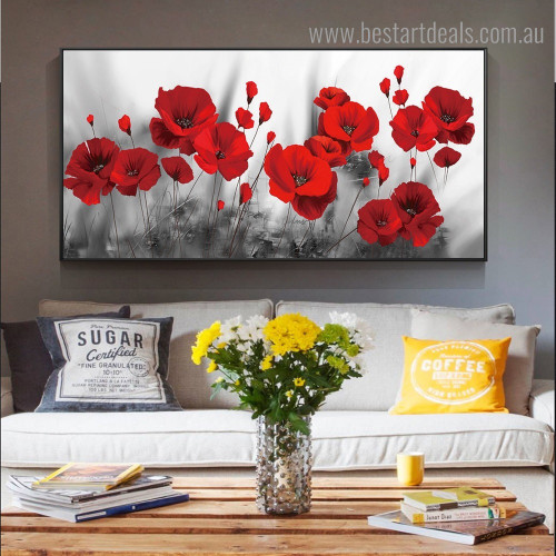 Red Poppy Blossoms Floral Abstract Framed Painting Photo Canvas Print for Room Wall Ornament