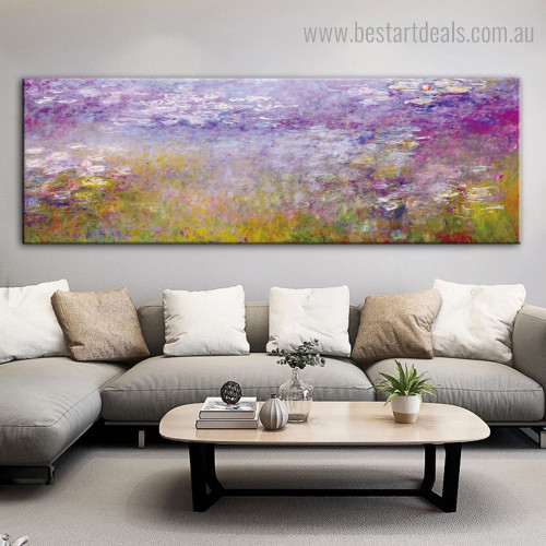 Water lilies II Monet Panoramic Impressionist Framed Artwork Pic Canvas Print for Room Wall Ornament