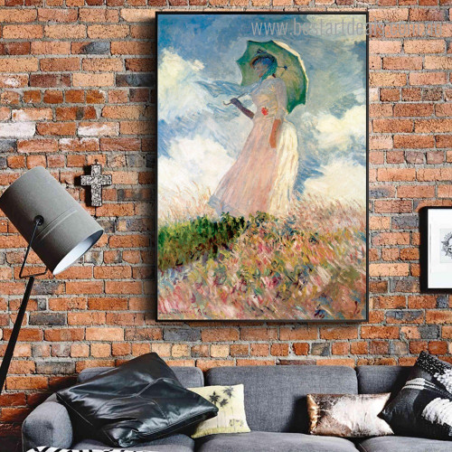 Woman with Parasol Monet Reproduction Landscape Framed Painting Photo Canvas Print for Room Wall Embellishment