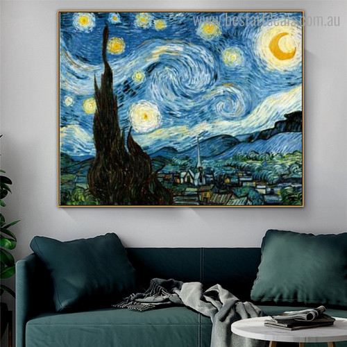 Starry Night 1889 Van Gogh Reproduction Framed Painting Pic Canvas Print for Room Wall Decoration
