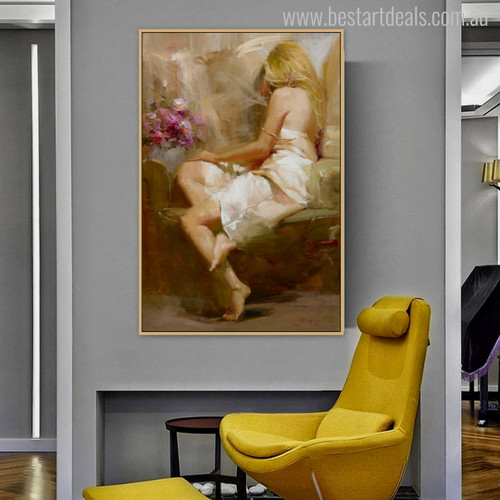 Sitter Girl Watercolor Painting Print for Home Decoration