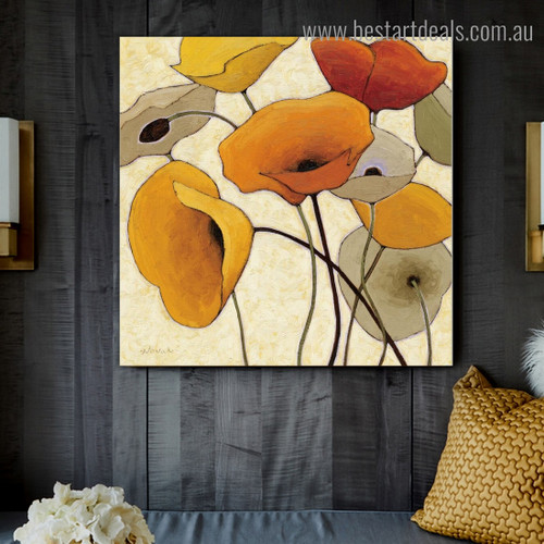 Calico Blooms Abstract Floral Framed Portraiture Picture Canvas Print for Room Wall Flourish