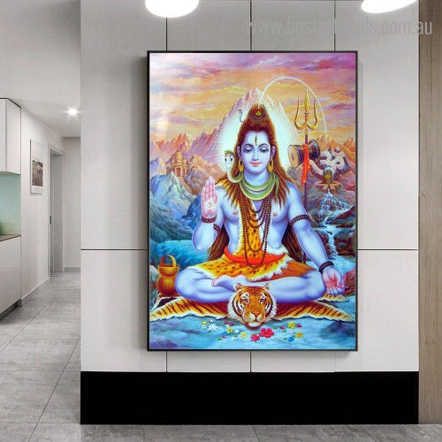 Shiva Lord Religious Modern Framed Artwork Portrait Canvas Print for Room Wall Finery