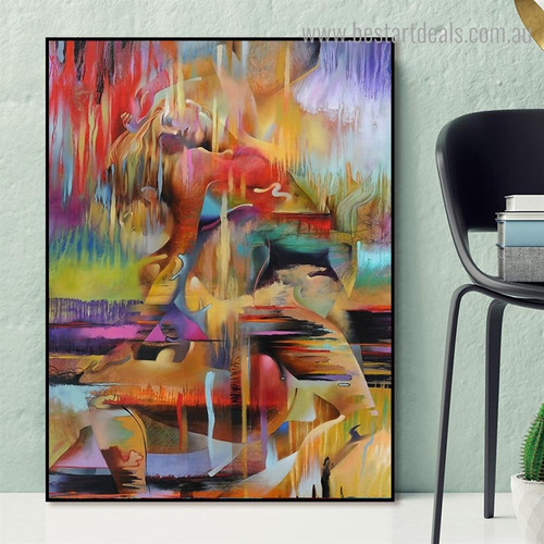 Lovers Cuddling Together Abstract Graffiti Framed Artwork Image Canvas Print for Room Wall Finery