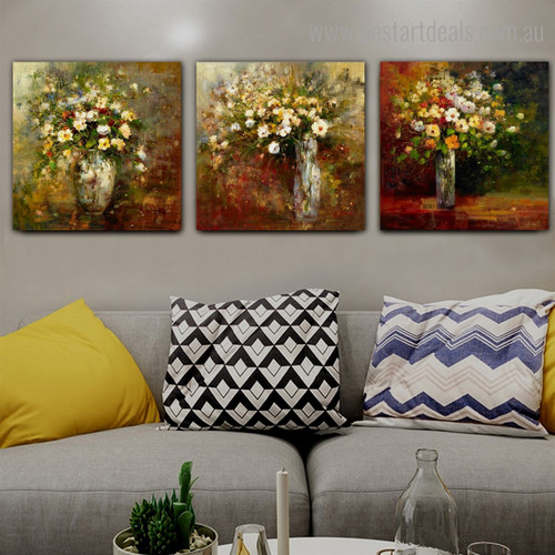 Colorific Blossoms Vase Impressionist Botanical Framed Artwork Portrait Canvas Print for Room Wall Flourish