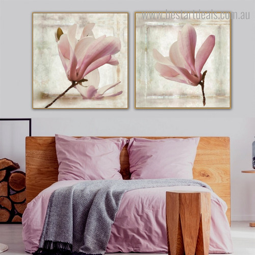 Two Magnolia Blooms Botanical Modern Framed Painting Photo Canvas Print for Room Wall Assortment