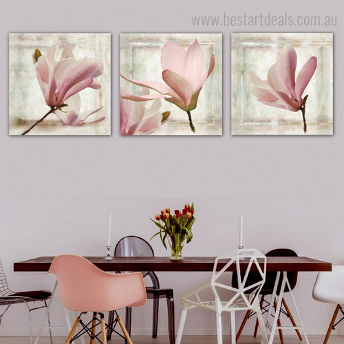 Three Magnolias Botanical Modern Framed Painting Picture Canvas Print for Room Wall Onlay