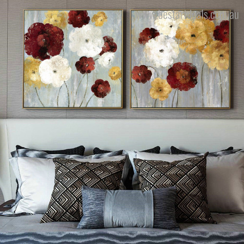 Motley Flowerets Abstract Floral Framed Painting Photo Canvas Print for Room Wall Finery