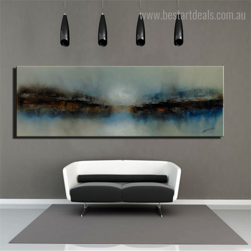 Water Hill Abstract Panoramic Framed Smudge Picture Canvas Print for Room Wall Decor