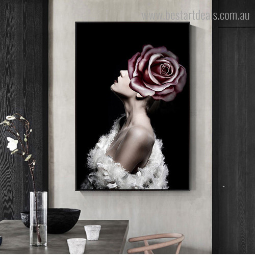 Pink Rose Face Abstract Modern Framed Painting Picture Canvas Print for Room Wall Finery