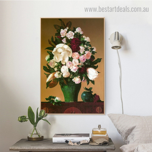 Green Vase Blooms Botanical Framed Painting Pic Canvas Print for Room Wall Onlay