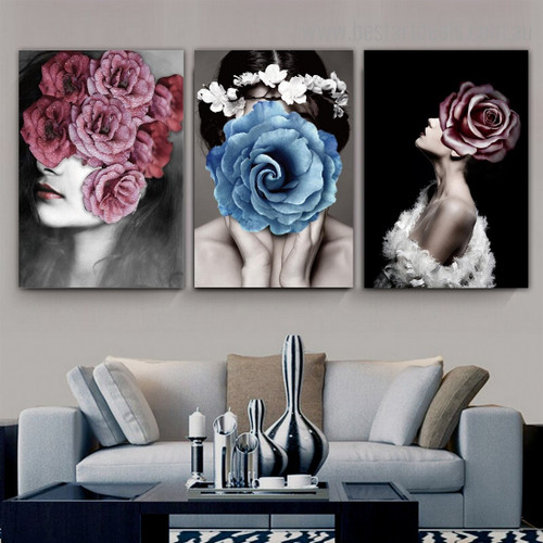 Colorific Flower Face Abstract Floral Modern Framed Artwork Pic Canvas Print for Room Wall Drape