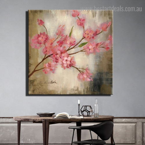 Flowering Plum Abstract Floral Modern Framed Artwork Image Canvas Print for Room Wall Molding