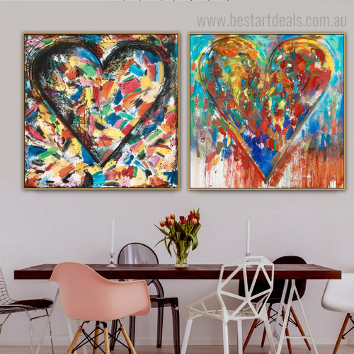 Motley Hearts Abstract Watercolor Framed Artwork Portrait Canvas Print for Room Wall Assortment