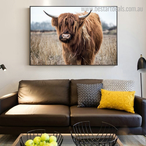 Highland Cow Animal Framed Modern Artwork Picture Canvas Print for Room Wall Outfit