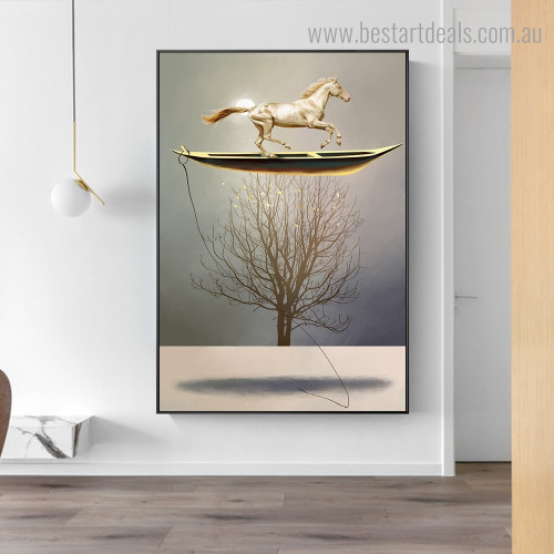 Horse Boat Animal Abstract Framed Artwork Picture Canvas Print for Room Wall Garniture