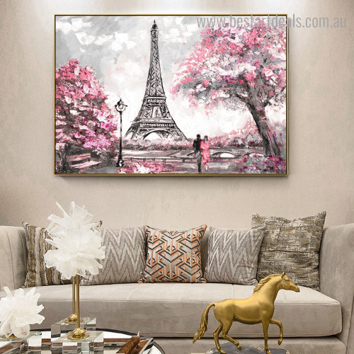 View of Paris Abstract Cityscape Modern Framed Artwork Image Canvas Print for Room Wall Finery