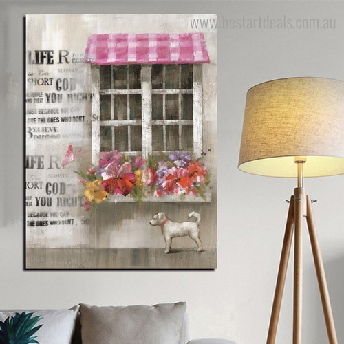 White Dog Animal Framed Painting Picture Canvas Print for Room Wall Tracery