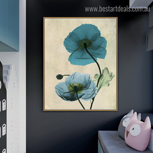 Turquoise Poppy Abstract Floral Framed Artwork Picture Canvas Print for Room Wall Finery