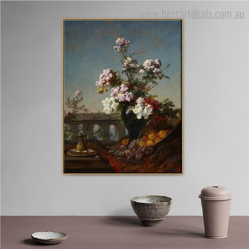 Flowers in Urn Reproduction Framed Painting Photo Canvas Print for Room Wall Outfit