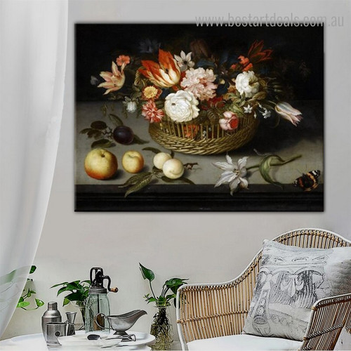 Basket of Flowers Reproduction Framed Painting Picture Canvas Print for Room Wall Finery