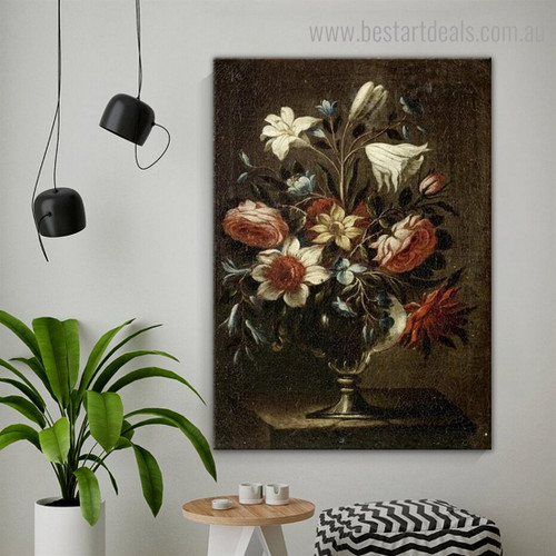 Roses Lilies Floral Reproduction Framed Artwork Picture Canvas Print for Room Wall Adornment