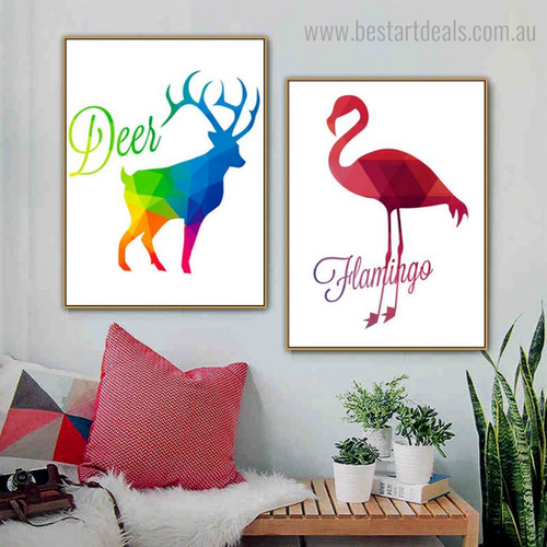 Deer Flamingo Abstract Bird Nordic Framed Smudge Image Canvas Print for Room Wall Adornment