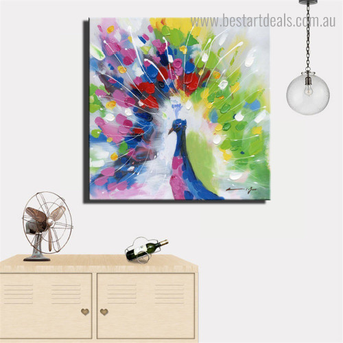 Particolored Peafowl Abstract Bird Framed Effigy Pic Canvas Print for Room Wall Garnish