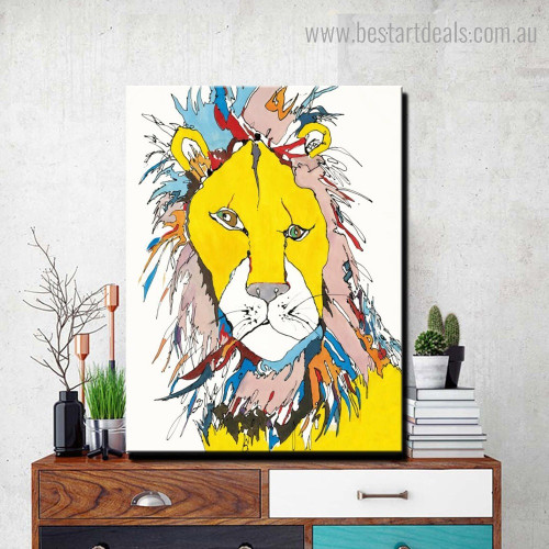 Varicolored Lion Abstract Animal Modern Framed Smudge Image Canvas Print for Room Wall Drape