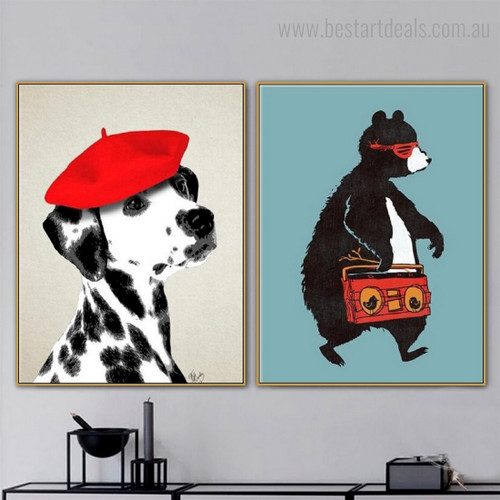 Cool Bear Dog Abstract Animal Framed Painting Pic Canvas Print for Room Wall Assortment