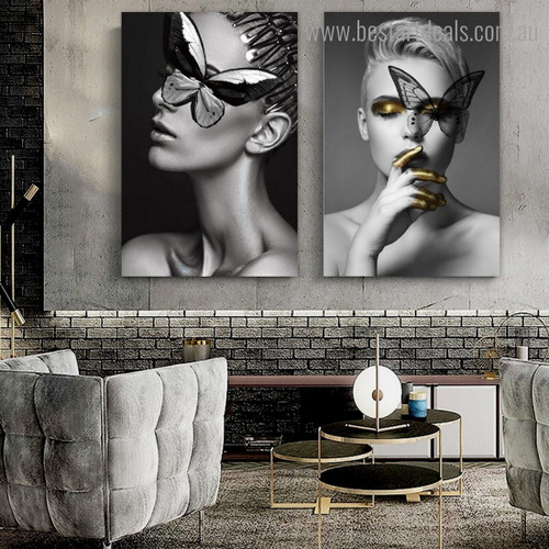 Motley Butterflies Ladies Abstract Figure Modern Framed Effigy Picture Canvas Print for Room Wall Getup
