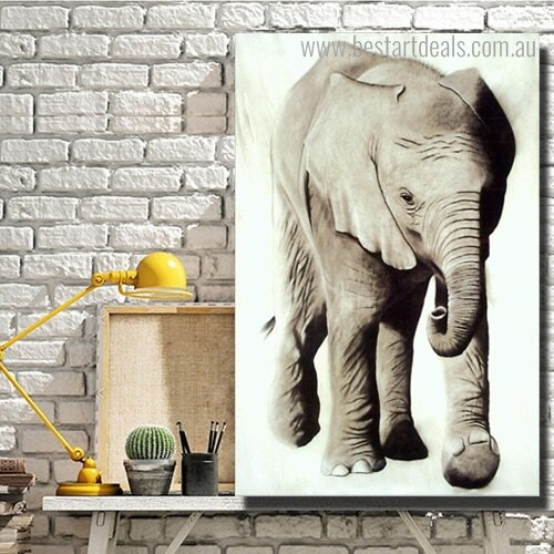 Jungly Elephant Animal Modern Framed Artwork Image Canvas Print for Room Wall Outfit