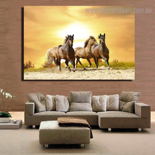 Running Mares Animal Nature Framed Painting Photo Canvas Print for Room Wall Tracery