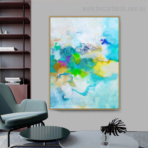 Green Yellow Abstract Watercolor Modern Framed Artwork Pic Canvas Print for Room Wall Flourish