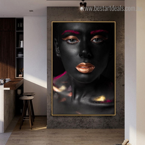 Black Distaff Figure Modern Framed Artwork Portrait Canvas Print for Room Wall Finery