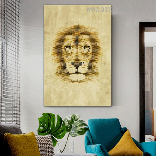 Lion Honeycomb Animal Abstract Framed Artwork Picture Canvas Print for Room Wall Assortment