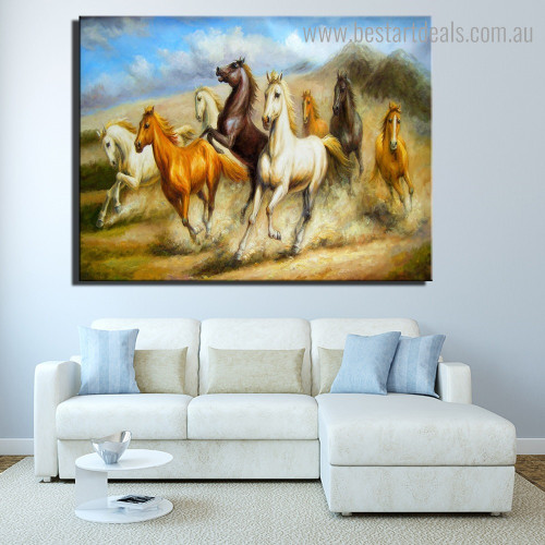 Multicolored Horse Animal Nature Impressionist Framed Smudge Image Canvas Print for Room Wall Assortment