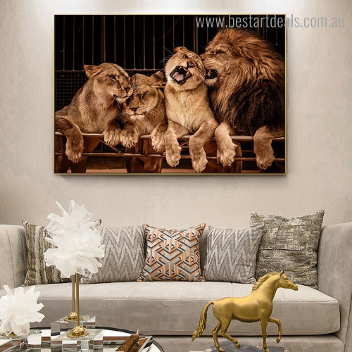 Lion Couple Animal Modern Framed Painting Photo Canvas Print for Room Wall Decoration