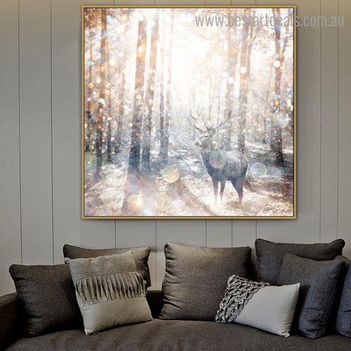 Wooded Hart Abstract Animal Nature Nordic Framed Painting Portrait Canvas Print for Room Wall Tracery